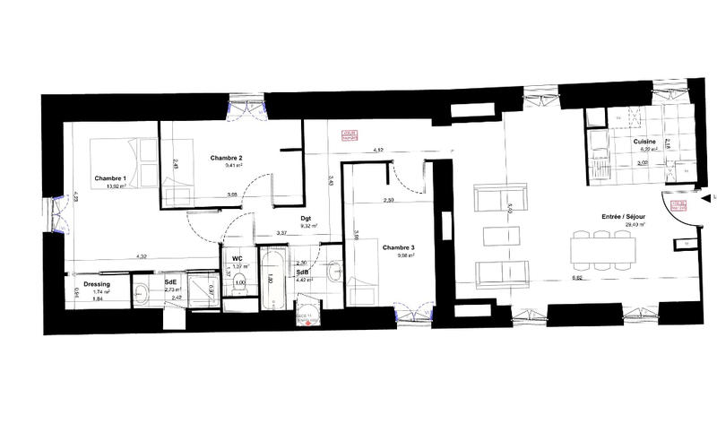 Appartement - 89 m² - 4 pièces