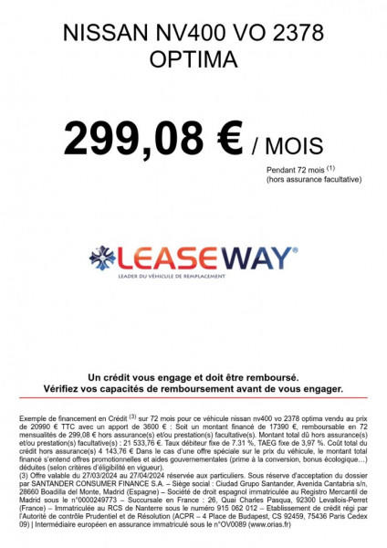 Nissan Nv400 Fg 3t3 L2h2 2.3 Dci 110ch Optima