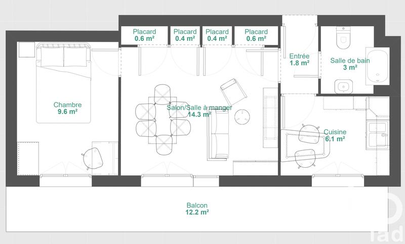 Appartement - 37 m² - 2 pièces