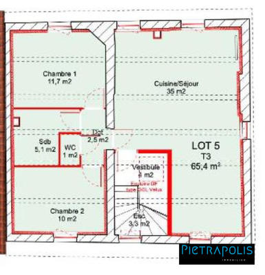 Appartement - 65 m² - 3 pièces