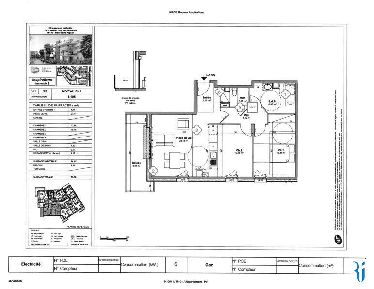 Appartement - 64 m² - 3 pièces