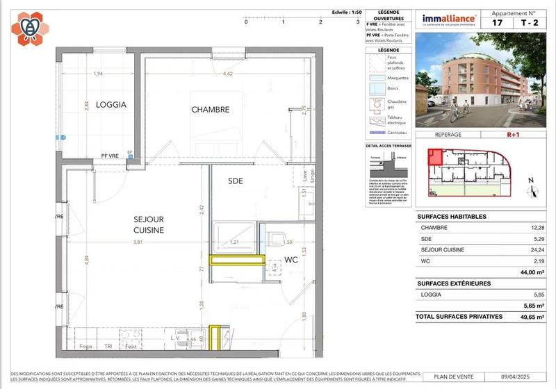 Appartement - 44 m² - 2 pièces