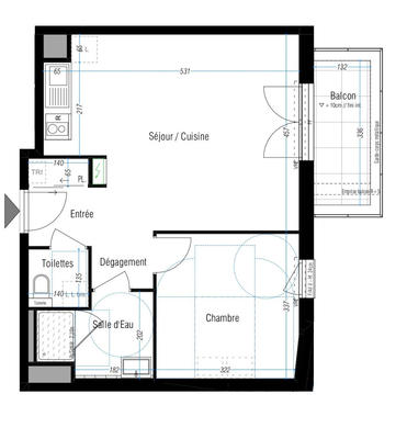 Appartement - 47 m² - 2 pièces