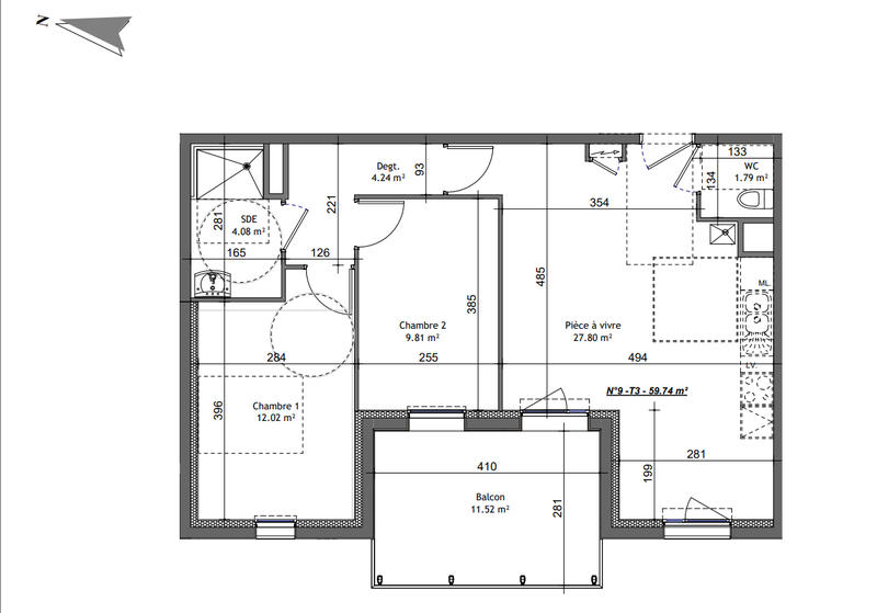 Appartement - 60 m² - 3 pièces