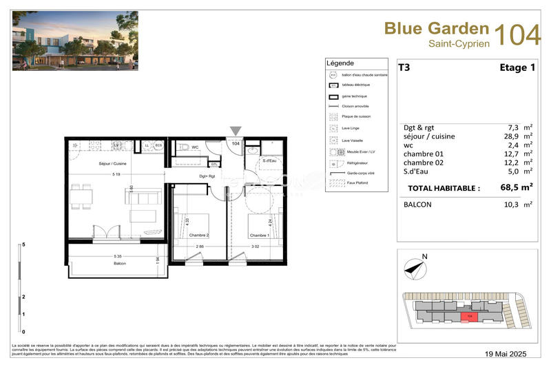 Appartement - 69 m² - 3 pièces