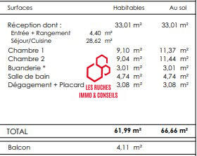 Appartement - 62 m² - 3 pièces