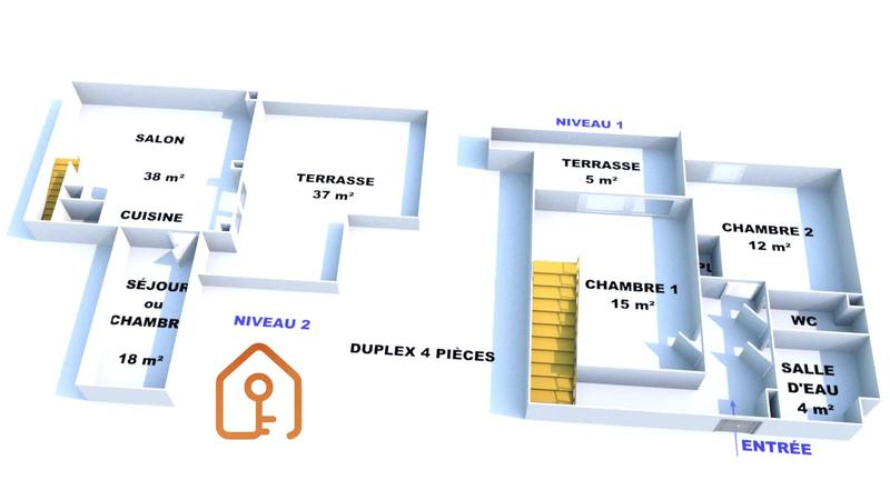 Duplex - 100 m² - 4 pièces