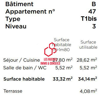 Appartement - 33 m² - 1 pièce