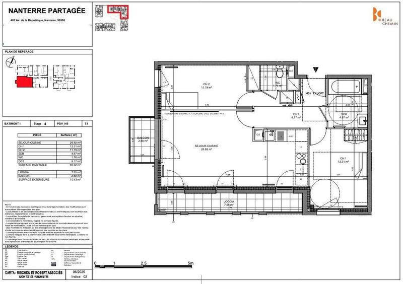Appartement - 65 m² - 3 pièces