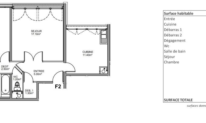 Appartement - 57 m² - 2 pièces