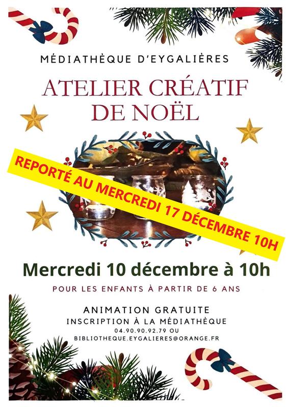 [Reporté] Atelier créatif de Noël à la Médiathèque d'Eygalières