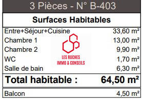 Appartement - 64 m² - 3 pièces