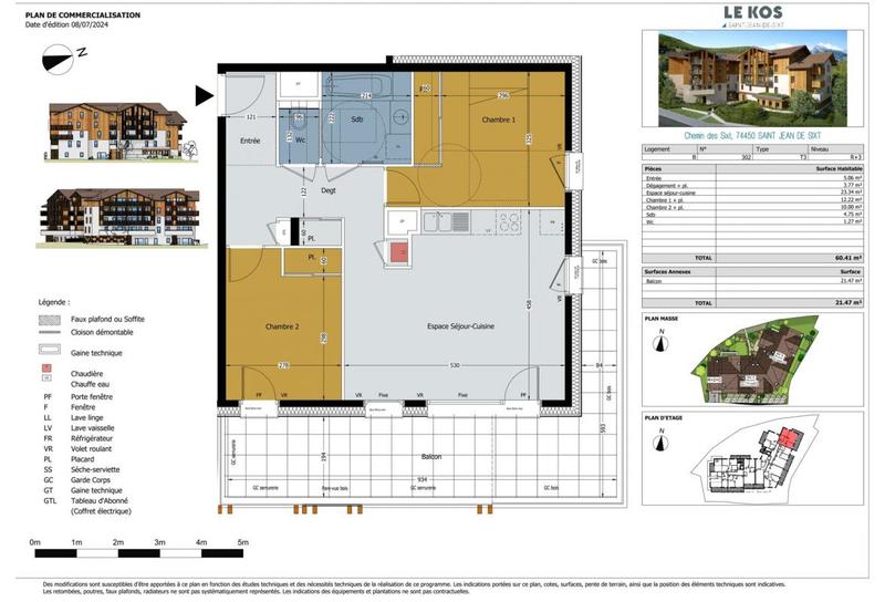 Appartement - 60 m² - 3 pièces