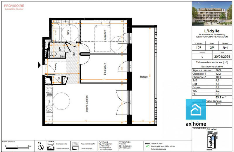 Appartement - 63 m² - 3 pièces