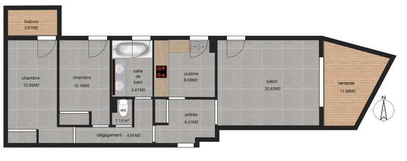 Appartement - 73 m² - 3 pièces