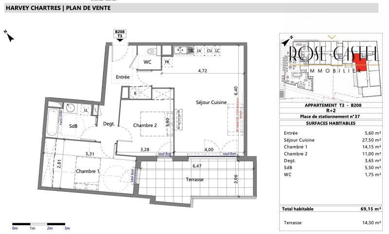 Appartement - 69 m² - 3 pièces