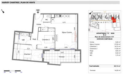 Appartement - 69 m² - 3 pièces