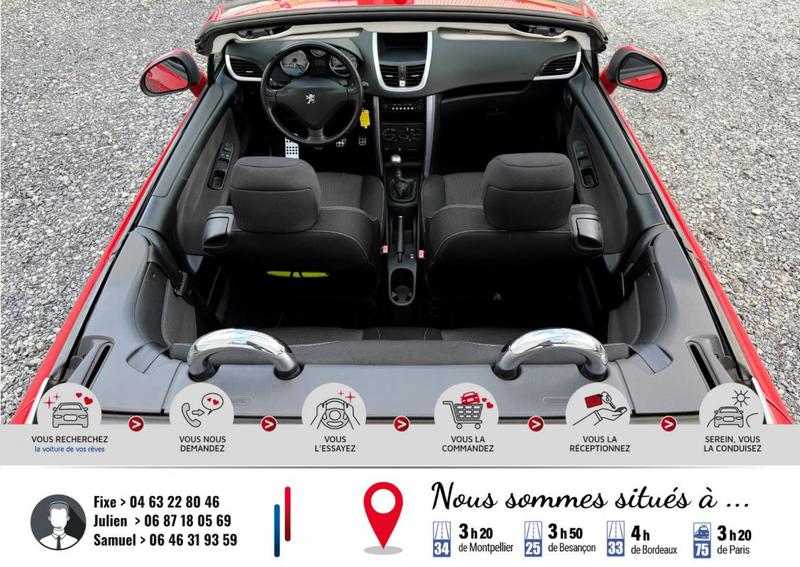 Peugeot 207 Cc 1.6 Vti 120Cv Red Color *107.000km*Véhicule sous Garantie 6 Mois*Kit de Distribution Ok*Dernier entretien et Ct Ok*Climatisation Bi-Zone*Autoradio*Vitres électriques*Abs*Esp