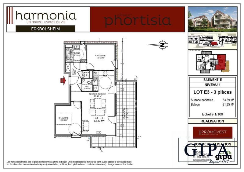 Appartement - 63 m² - 3 pièces