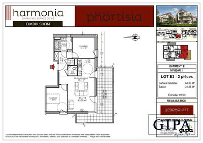 Appartement - 63 m² - 3 pièces