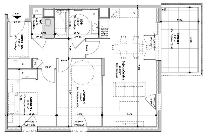 Appartement - 65 m² - 3 pièces