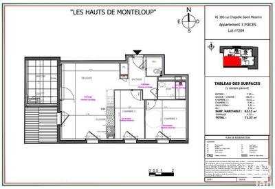 Appartement - 62 m² - 3 pièces