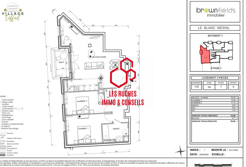 Appartement - 72 m² - 3 pièces