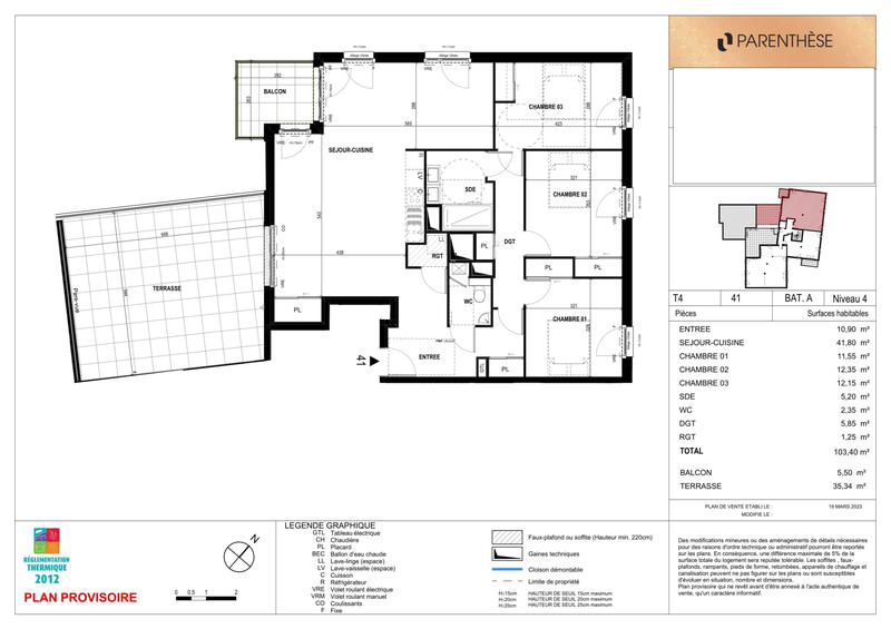 Appartement - 103 m² - 4 pièces