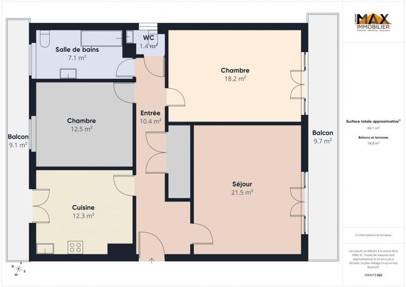 Appartement - 85 m² - 3 pièces