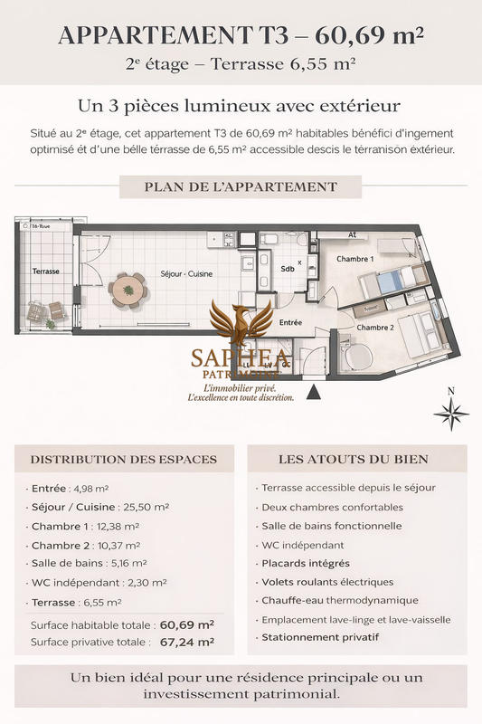 Appartement - 60 m² - 3 pièces