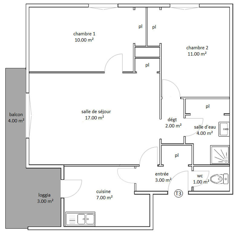 Appartement - 58 m² - 3 pièces