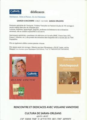 Rencontre/Signatures avec Violaine Vanoyeke Chez Cultura Saran le 6 Decembre Apres Midi