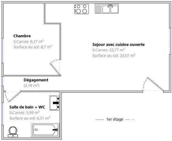Appartement - 40 m² - 2 pièces