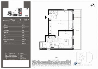Appartement - 85 m² - 3 pièces