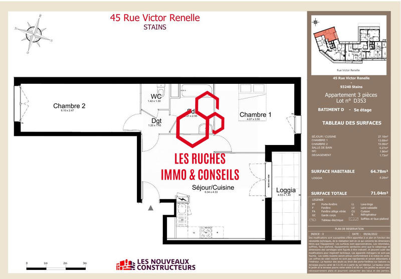 Appartement - 65 m² - 3 pièces
