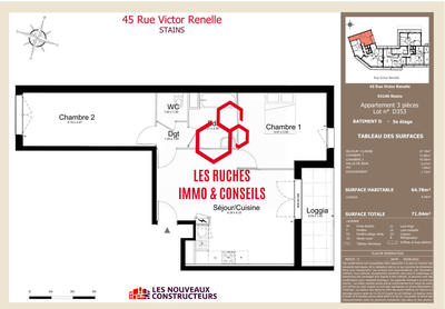 Appartement - 65 m² - 3 pièces