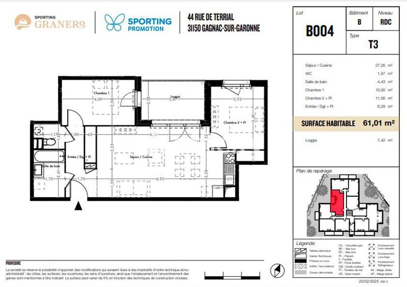Appartement - 61 m² - 3 pièces