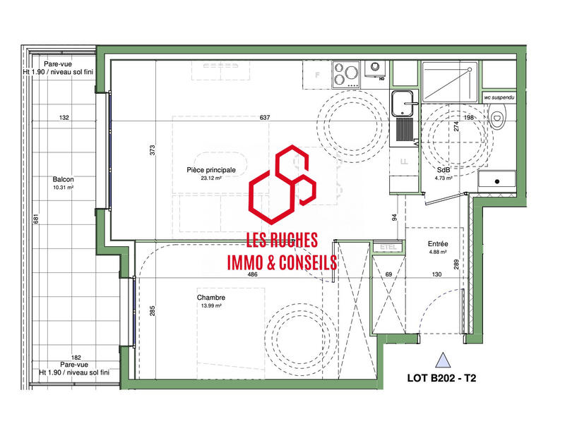 Appartement - 47 m² - 2 pièces