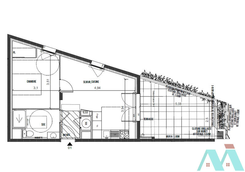 Appartement - 40 m² - 2 pièces