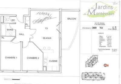 Appartement - 56 m² - 3 pièces