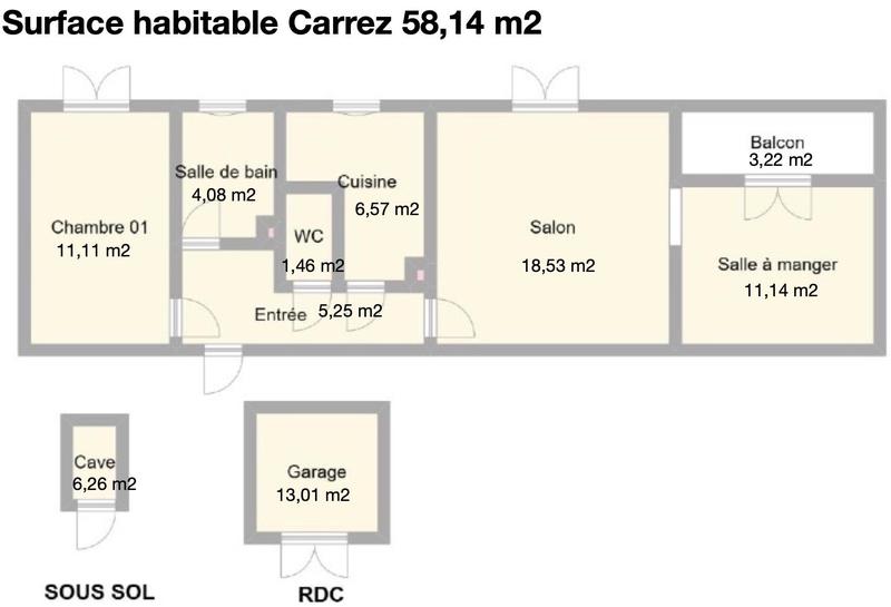 Appartement - 58 m² - 3 pièces