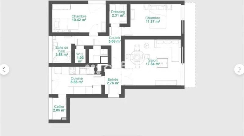 Appartement - 70 m² - 3 pièces