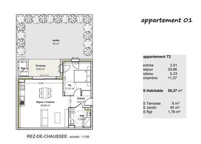 Appartement - 50 m² - 2 pièces