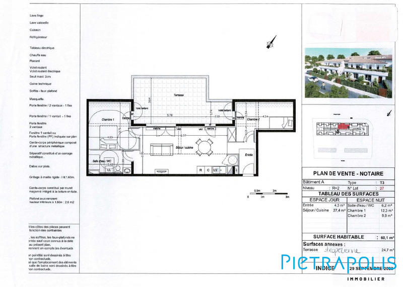 Appartement - 60 m² - 3 pièces
