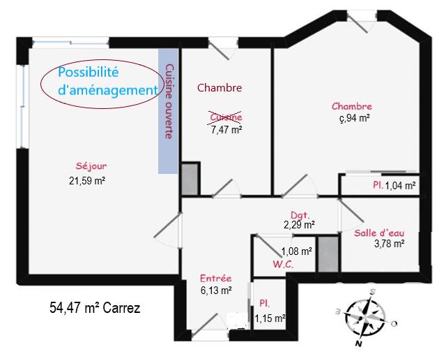 Appartement - 54 m² - 2 pièces