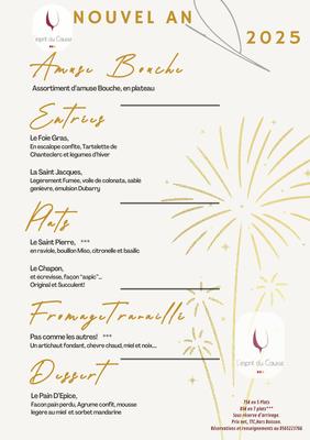 Menu du réveillon du Nouvel An à l'Esprit du Causse