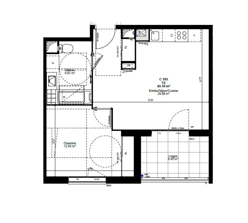 Appartement - 43 m² - 2 pièces