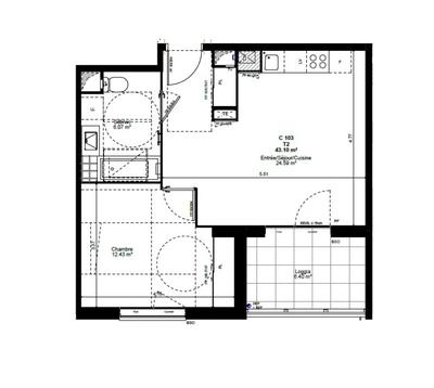 Appartement - 43 m² - 2 pièces