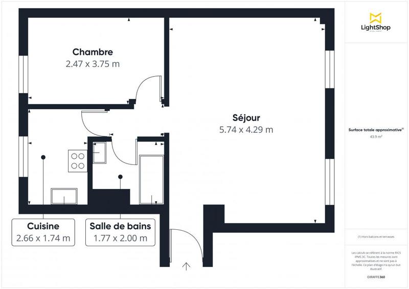 Appartement - 44 m² - 2 pièces