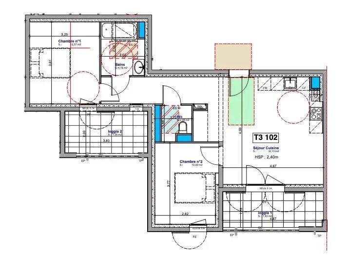 Appartement - 62 m² - 3 pièces